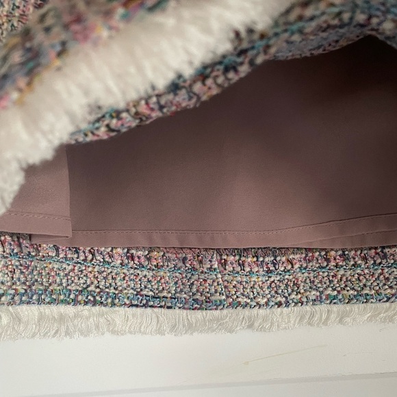 Anthropologie Hutch Pink Multicolor White Tweed Fringed Skirt, Size 2 - Picture 8 of 12
